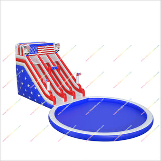 Patriotic Theme Party Inflatable Water Slide With Splash Super Pool Double Lane Water Slide Rental Near Me