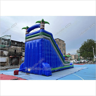 Commercial Blue Marble Wave Monster Inflatable Water Slide Tropical In