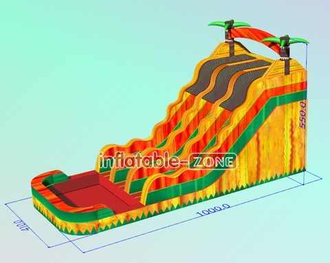 Inflatable-Zone Design Tropical Splash Curve Inflatable Water Slide Fire Marble Big Waterslide With Pool