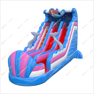 Mermaid Theme Party Inflatable Water Slides Pool Happy Hop Jump And Splash Double Water Slide