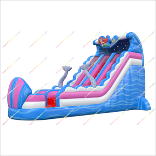 Mermaid Theme Party Inflatable Water Slides Pool Happy Hop Jump And Splash Double Water Slide