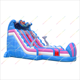 Mermaid Theme Party Inflatable Water Slides Pool Happy Hop Jump And Splash Double Water Slide