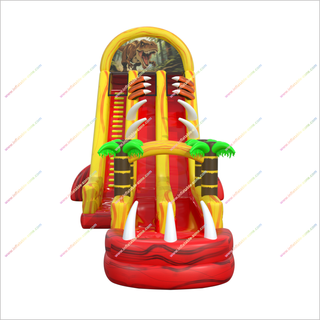 Dinosaur-Themed Inflatable Water Slides Pools T-Rex Inflatable Double Lane Slip And Slide For Pool
