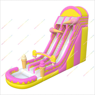 Ice Cream Themed Inflatable Water Slides Dual Lane Slides Combo Inflatable Adult Water Slides With Pool