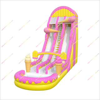 Ice Cream Themed Inflatable Water Slides Dual Lane Slides Combo Inflatable Adult Water Slides With Pool