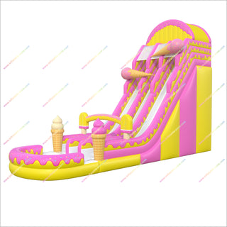 Ice Cream Themed Inflatable Water Slides Dual Lane Slides Combo Inflatable Adult Water Slides With Pool