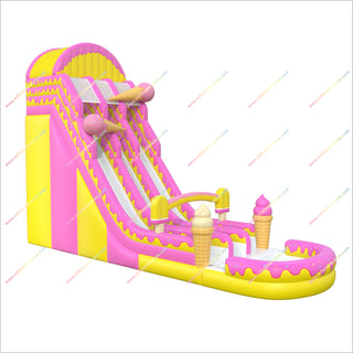 Ice Cream Themed Inflatable Water Slides Dual Lane Slides Combo Inflatable Adult Water Slides With Pool