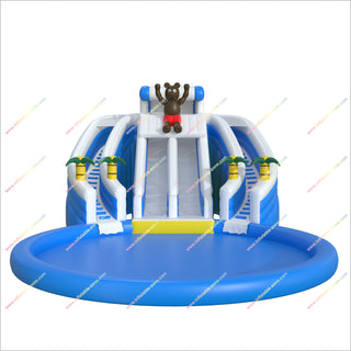Bear-Themed Crazy Inflatable Water Slides Big Splash Pool Giant Inflatable Water Park For Sale