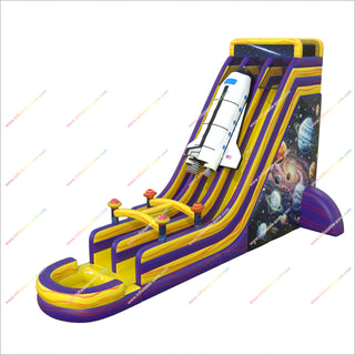 Space Shuttle Inflatable Water Slide Playground Galaxy Graphics Dual Lane Inflatable Waterslide For Pool