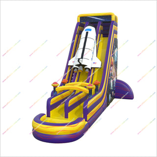 Space Shuttle Inflatable Water Slide Playground Galaxy Graphics Dual Lane Inflatable Waterslide For Pool