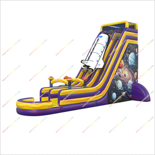 Space Shuttle Inflatable Water Slide Playground Galaxy Graphics Dual Lane Inflatable Waterslide For Pool