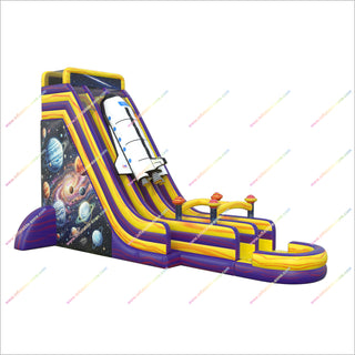 Space Shuttle Inflatable Water Slide Playground Galaxy Graphics Dual Lane Inflatable Waterslide For Pool