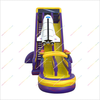 Space Shuttle Inflatable Water Slide Playground Galaxy Graphics Dual Lane Inflatable Waterslide For Pool