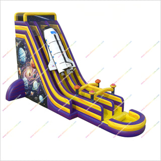 Space Shuttle Inflatable Water Slide Playground Galaxy Graphics Dual Lane Inflatable Waterslide For Pool