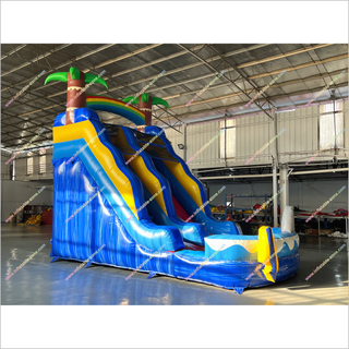 Cheap Palm Trees Inflatable Waterslide Near Me Commercial Single Lane Inflatable Water Slide Splash Pool