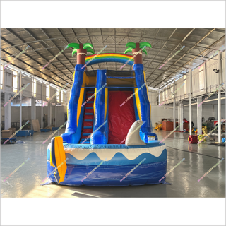 Cheap Palm Trees Inflatable Waterslide Near Me Commercial Single Lane Inflatable Water Slide Splash Pool