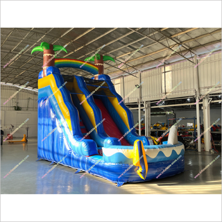 Cheap Palm Trees Inflatable Waterslide Near Me Commercial Single Lane Inflatable Water Slide Splash Pool