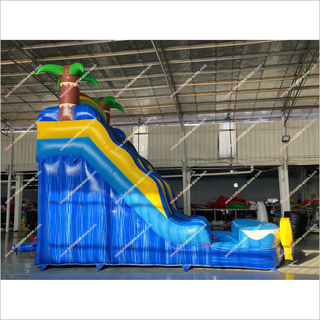 Cheap Palm Trees Inflatable Waterslide Near Me Commercial Single Lane Inflatable Water Slide Splash Pool