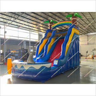 Cheap Palm Trees Inflatable Waterslide Near Me Commercial Single Lane Inflatable Water Slide Splash Pool