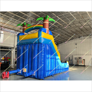 Cheap Palm Trees Inflatable Waterslide Near Me Commercial Single Lane Inflatable Water Slide Splash Pool