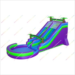 Palm Trees Jungle Inflatable Waterslide Swimming Pool Wellfuntime Inflatable Water Slide Park With Splash Pool