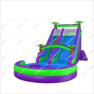 Palm Trees Jungle Inflatable Waterslide Swimming Pool Wellfuntime Inflatable Water Slide Park With Splash Pool