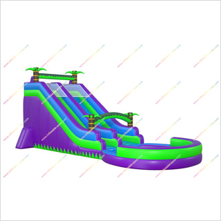 Palm Trees Jungle Inflatable Waterslide Swimming Pool Wellfuntime Inflatable Water Slide Park With Splash Pool