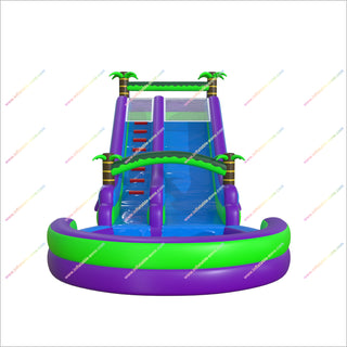 Palm Trees Jungle Inflatable Waterslide Swimming Pool Wellfuntime Inflatable Water Slide Park With Splash Pool