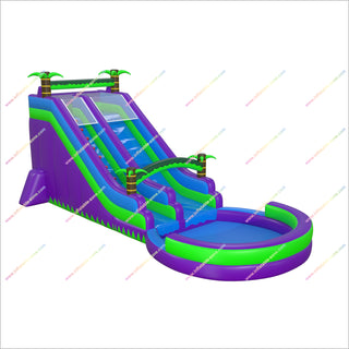 Palm Trees Jungle Inflatable Waterslide Swimming Pool Wellfuntime Inflatable Water Slide Park With Splash Pool