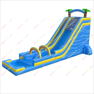 Palm Trees Tropical Inflatable Waterslide Hire Backyard Funny Inflatable Water Slide With A Splash Pool