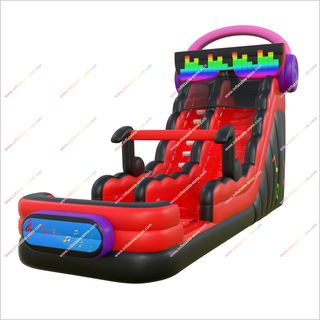 Music-Themed Inflatable Waterslide Nearby Big Outdoor Playground Bounce House With Water Slide And Pool