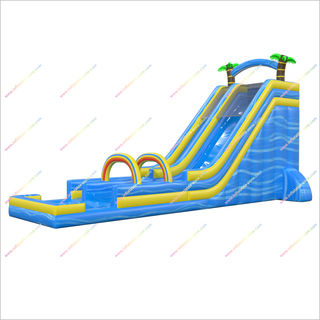 Palm Trees Tropical Inflatable Waterslide Hire Backyard Funny Inflatable Water Slide With A Splash Pool