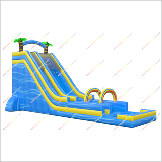 Palm Trees Tropical Inflatable Waterslide Hire Backyard Funny Inflatable Water Slide With A Splash Pool