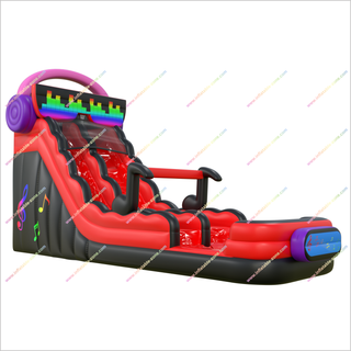 Music-Themed Inflatable Waterslide Nearby Big Outdoor Playground Bounce House With Water Slide And Pool