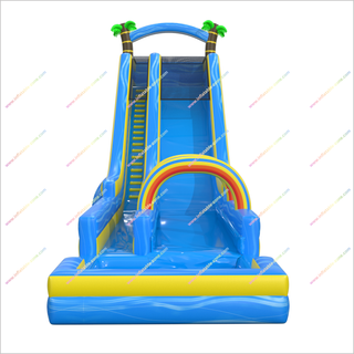 Palm Trees Tropical Inflatable Waterslide Hire Backyard Funny Inflatable Water Slide With A Splash Pool