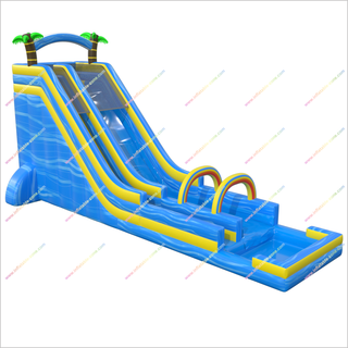 Palm Trees Tropical Inflatable Waterslide Hire Backyard Funny Inflatable Water Slide With A Splash Pool