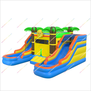 Inflatable Palm Tree Bounce House Combo Waterslides And Pools Jumping Castle Inflatable Double Water Slide For Sale
