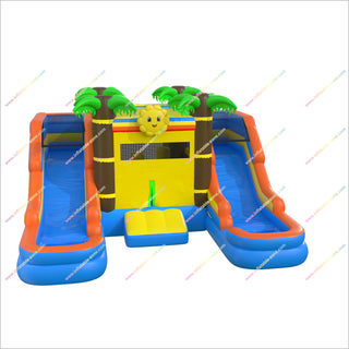 Inflatable Palm Tree Bounce House Combo Waterslides And Pools Jumping Castle Inflatable Double Water Slide For Sale