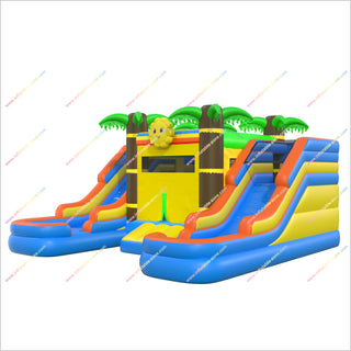 Inflatable Palm Tree Bounce House Combo Waterslides And Pools Jumping Castle Inflatable Double Water Slide For Sale