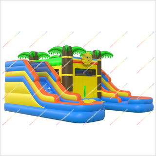 Inflatable Palm Tree Bounce House Combo Waterslides And Pools Jumping Castle Inflatable Double Water Slide For Sale