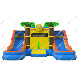 Inflatable Palm Tree Bounce House Combo Waterslides And Pools Jumping Castle Inflatable Double Water Slide For Sale