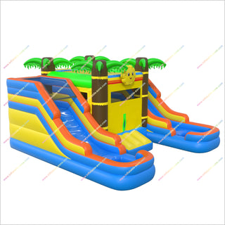 Inflatable Palm Tree Bounce House Combo Waterslides And Pools Jumping Castle Inflatable Double Water Slide For Sale