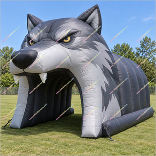 Inflatable Wolf Tunnel Football Blow Up Run Through Gray Fur Patterns Inflatable Football Tunnel Price