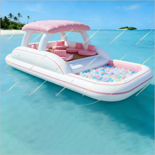Pink Lounge Luxury Inflatable Yacht Lake Floats For Adults Inflatable Floating Island With Canopy