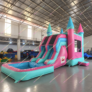 Keep the fun flowing with this inflatable castle water slide combo featuring a spacious bounce area, exciting double water slides, and a large splash swimming pool. Made from heavy-duty commercial PVC, it ensures durability, safety, and vibrant appeal. Perfect for backyard parties, schools, rental businesses, water parks, and summer events, it delivers unforgettable entertainment for children of all ages.