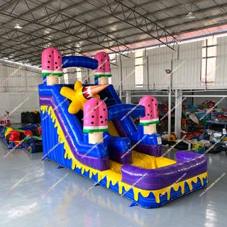 Cool off this season with our Inflatable Ice Cream Waterslide! Designed for endless fun, this colorful blow-up water slide with pool is perfect for kids’ parties, backyard events, and summer celebrations. Easy to set up, safe, and durable, it brings hours of laughter and splashing excitement. Affordable rental option for unforgettable family fun!