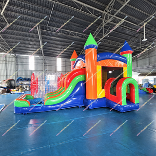 Add color and excitement to any event with our Rainbow Combo Inflatable Jumping Castle! Featuring a splash pool, water slide, and spacious bounce area—perfect for adults and kids. Great for backyard parties, summer events, and inflatable hire fun near you. Make every jump a celebration!