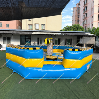 Add exciting action to parties, carnivals, fairs, and team events with an inflatable meltdown sweeper challenge game. Rotating arms test players’ speed, balance, and agility as they jump, duck, and dodge to stay standing. Durable construction supports frequent use, making it suitable for rental companies, commercial venues, family entertainment centers, and outdoor events.