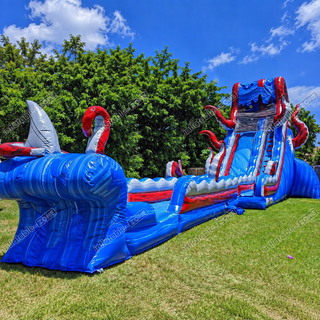 Upgrade your backyard oasis with our Inflatable Pool Slide! This above-ground water slide is perfect for adding a splash of fun to your yard. With easy setup and durable construction, it's the ultimate addition to any outdoor space. Get ready for hours of sliding, splashing, and bouncing with our inflatable pool slide!
