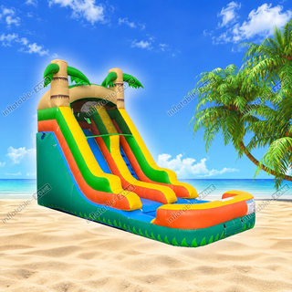 Transform your backyard into a tropical paradise with our Inflatable Tropical Water Slide! This wet and dry bouncer is the ultimate backyard addition for endless summer fun. Whether sliding into the pool or bouncing on land, it's the best inflatable waterslide around. Get ready for a splashing good time right in your own backyard!